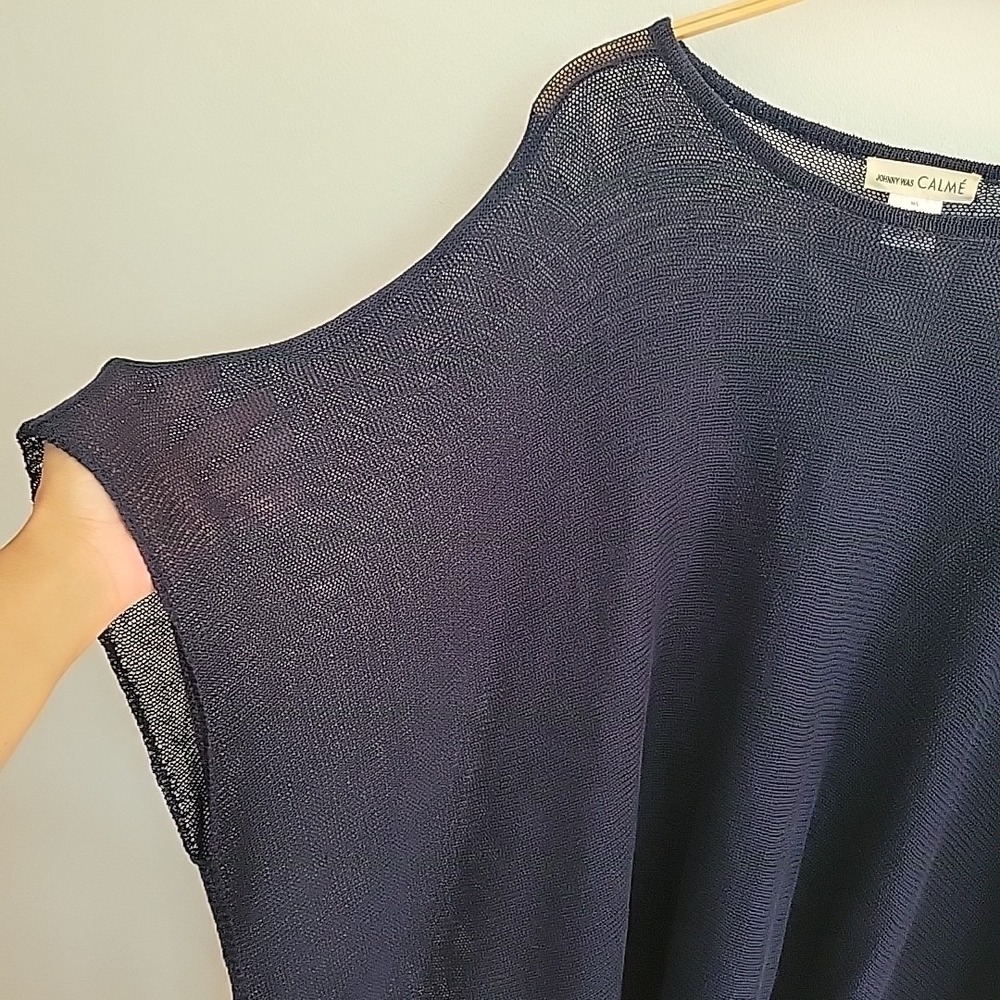 Johnny Was Navy Lightweight Poncho with Tassels - Picture 3 of 9